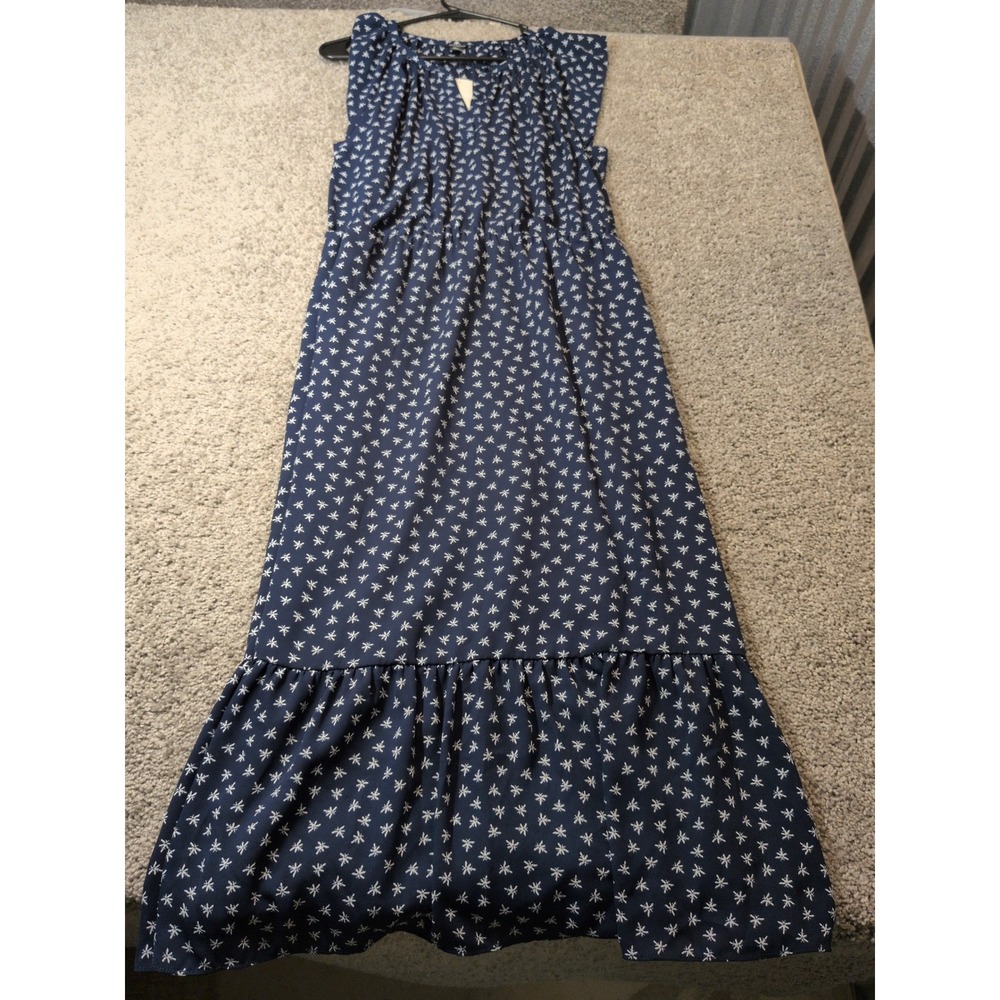 J.Crew Mercantile Navy Blue Starburst Print Maxi Dress Sleeveless Tall MT NEW